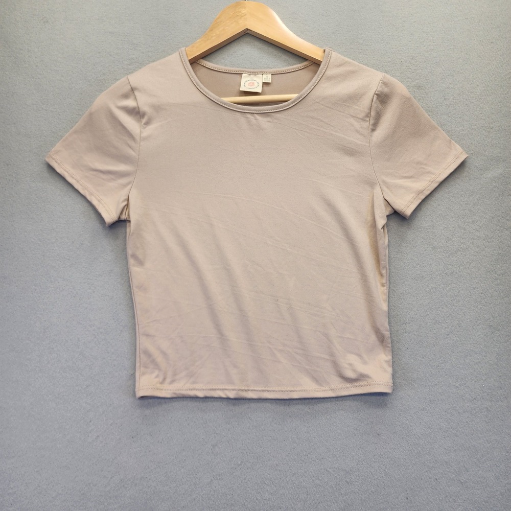 Live In The Moment Tan Beige Short Sleeve Crewneck Tee‎ Shirt Small Minimalist